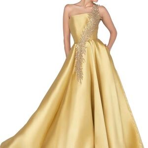 Terani Couture Gold One-Shoulder Gown